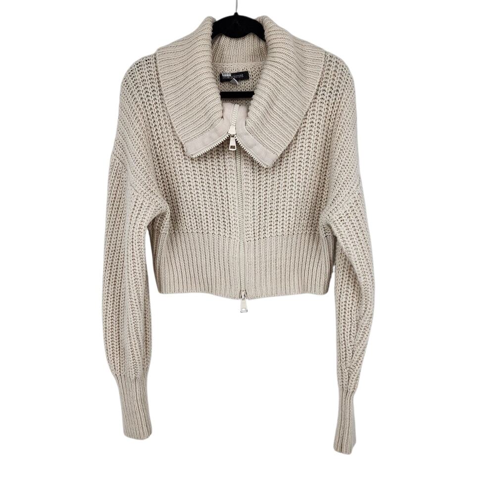 Urban Outfitters Sunny Collared Cream Cropped Zip Up Cardigan Jacket Size Large